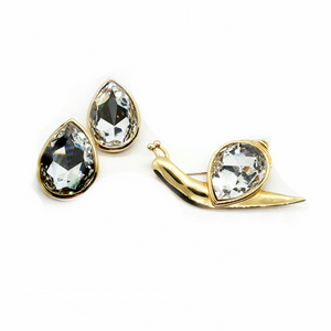 Gold vintage jewelled snail brooch with matching earrings